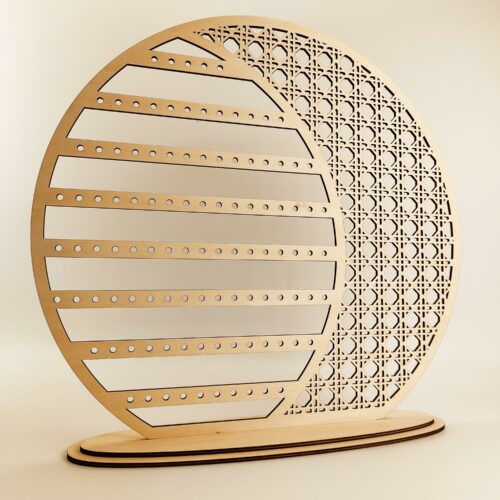 Grand support pour boucles d’oreilles en bois – Motif cannage rotin