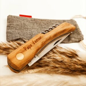 couteau tire bouchon en bois d'olivier 2
